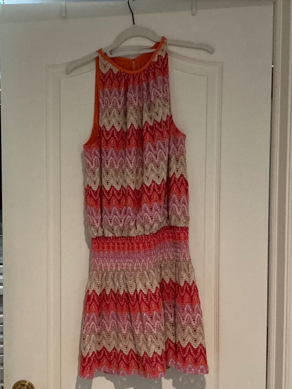 Ramy Brook Chevron Knit Mini Dress in Pink, Orange & Cream